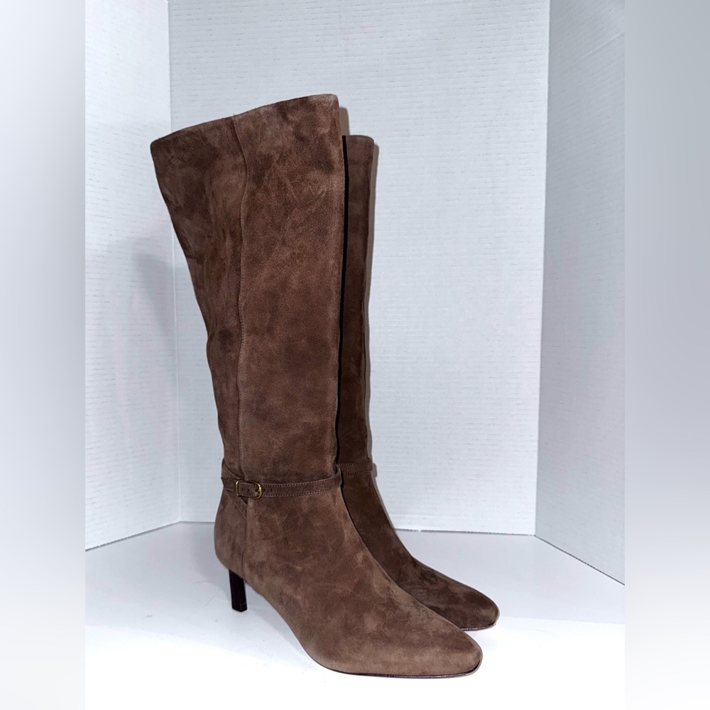 Veronica Beard Kailine Chestnut Suede Knee Boots 6.5 wide calf